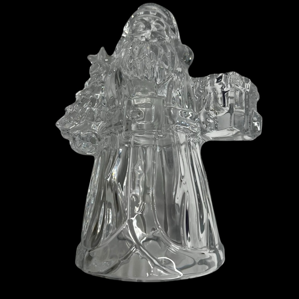 Mikasa Old World Santa Claus Candle Holder Clear Glass Christmas Decor Heavy